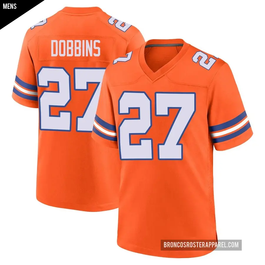 Men's Denver Broncos ＃27 J.K. Dobbins Orange Game Alternate Mile High Collection 1977 Throwback Jersey