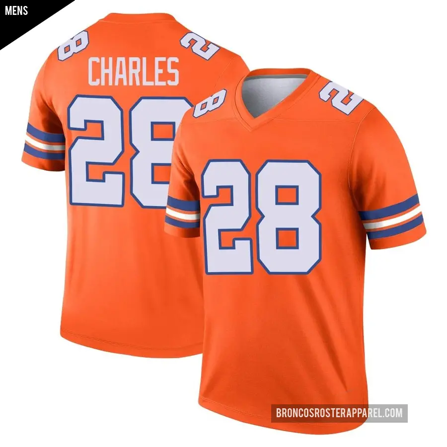 Men's Denver Broncos ＃28 Jamaal Charles Orange Legend Alternate Mile High Collection 1977 Throwback Jersey