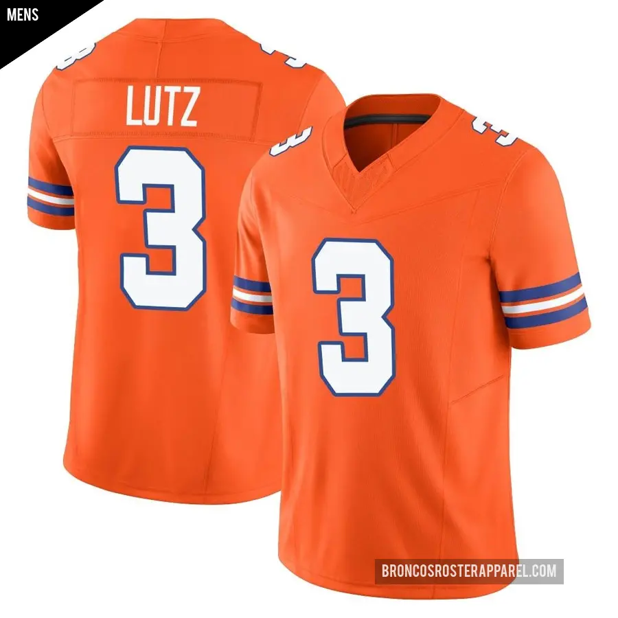 Men's Denver Broncos ＃3 Wil Lutz Orange Limited Alternate Vapor F.U.S.E. Mile High Collection 1977 Throwback Jersey