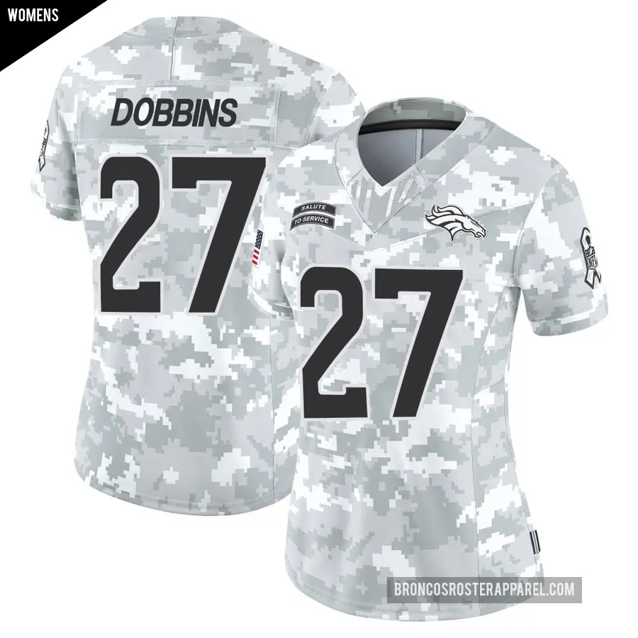Women's Denver Broncos ＃27 J.K. Dobbins Arctic Camo Limited 2024 Salute to Service Jersey