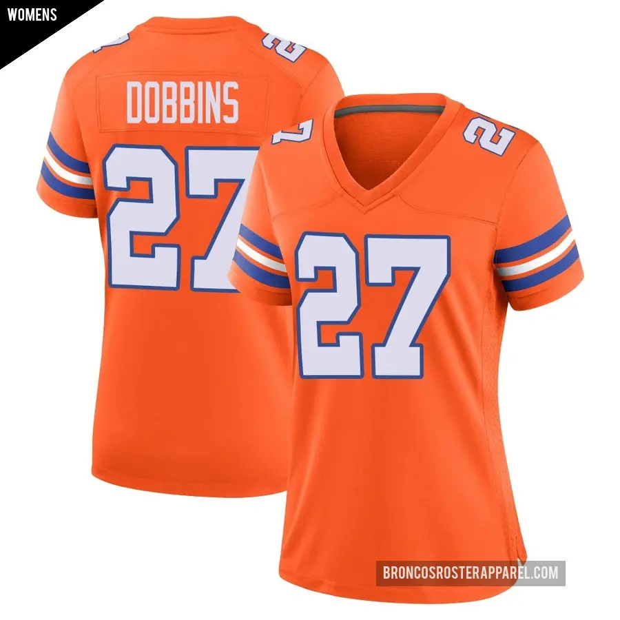 Women's Denver Broncos ＃27 J.K. Dobbins Orange Game Alternate Mile High Collection 1977 Throwback Jersey