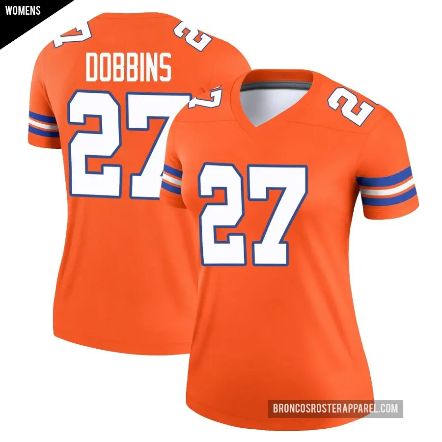 Women's Denver Broncos ＃27 J.K. Dobbins Orange Legend Alternate Mile High Collection 1977 Throwback Jersey