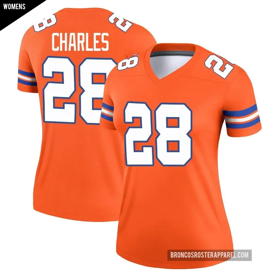 Women's Denver Broncos ＃28 Jamaal Charles Orange Legend Alternate Mile High Collection 1977 Throwback Jersey