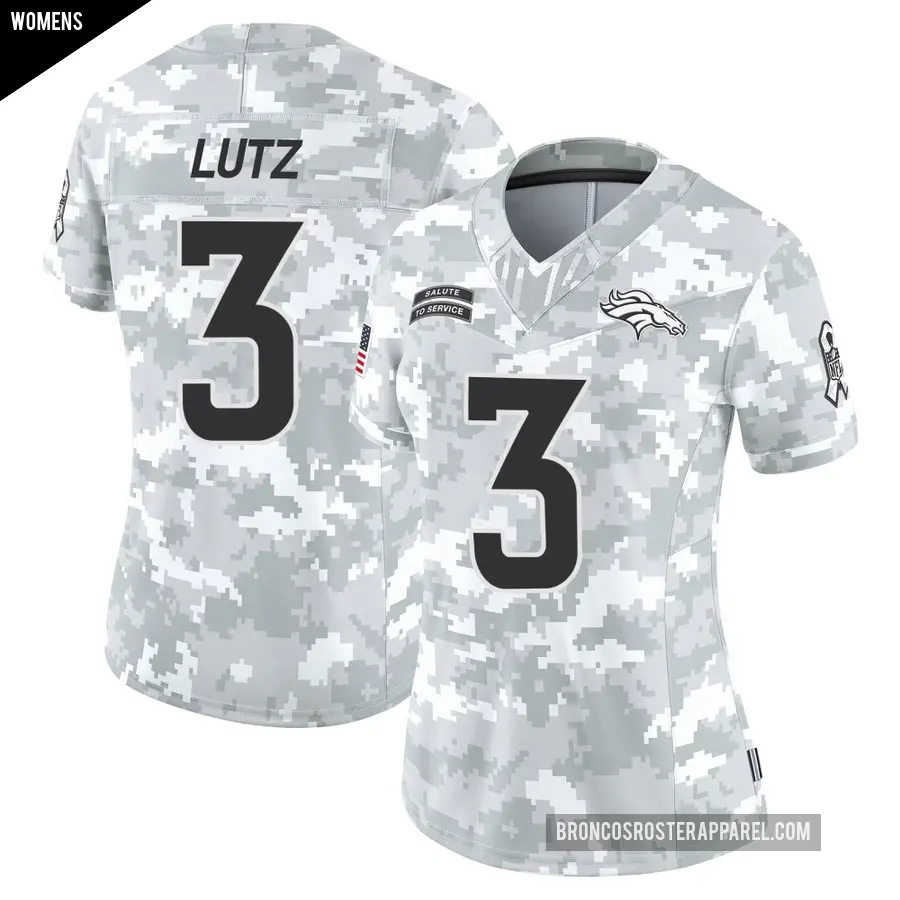 Women's Denver Broncos ＃3 Wil Lutz Arctic Camo Limited 2024 Salute to Service Jersey