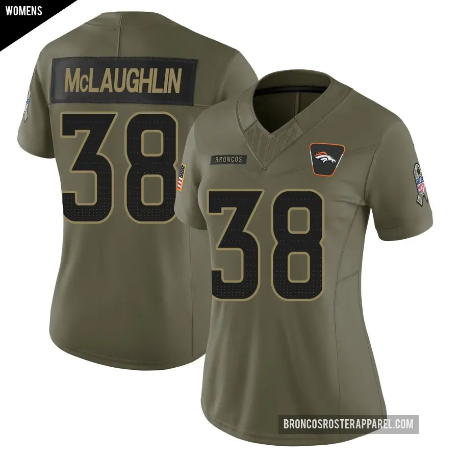 Women's Denver Broncos ＃38 Jaleel McLaughlin Olive Limited 2025 Salute to Service Jersey