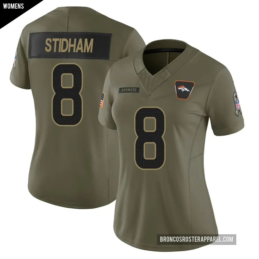 Women's Denver Broncos ＃8 Jarrett Stidham Olive Limited 2025 Salute to Service Jersey
