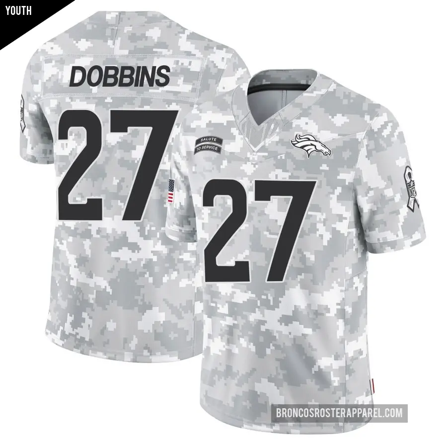 Youth Denver Broncos ＃27 J.K. Dobbins Arctic Camo Limited 2024 Salute to Service Jersey