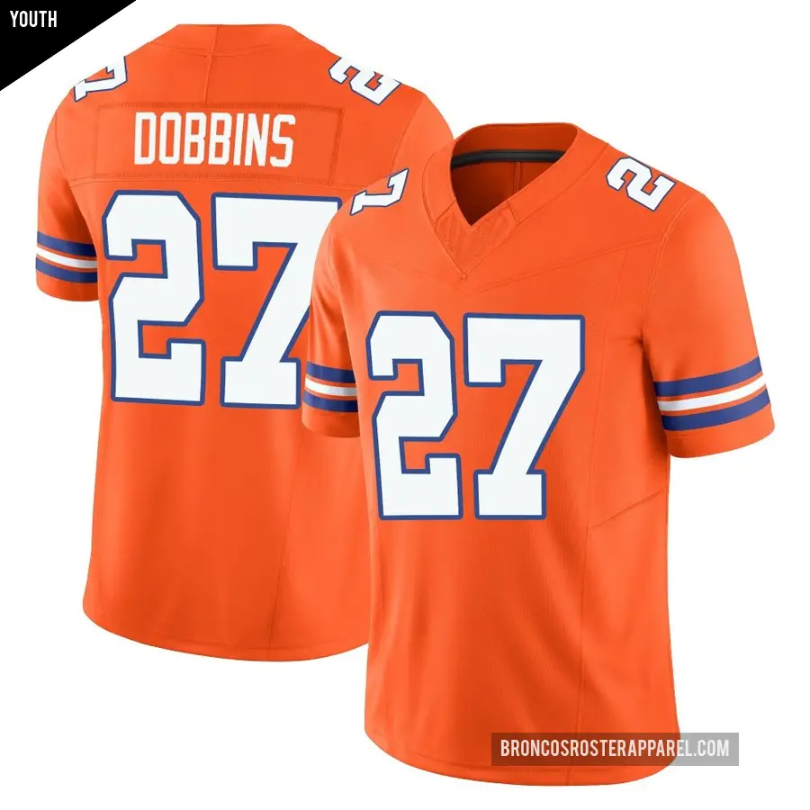 Youth Denver Broncos ＃27 J.K. Dobbins Orange Limited Alternate Vapor F.U.S.E. Mile High Collection 1977 Throwback Jersey