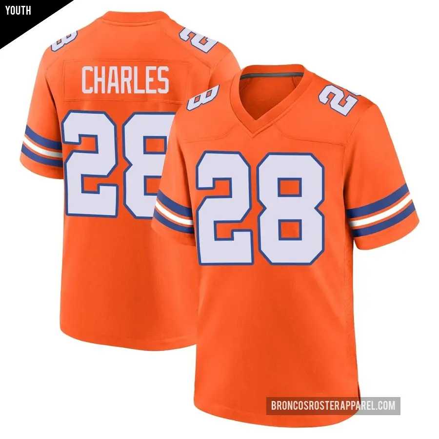 Youth Denver Broncos ＃28 Jamaal Charles Orange Game Alternate Mile High Collection 1977 Throwback Jersey