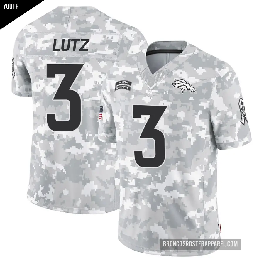 Youth Denver Broncos ＃3 Wil Lutz Arctic Camo Limited 2024 Salute to Service Jersey