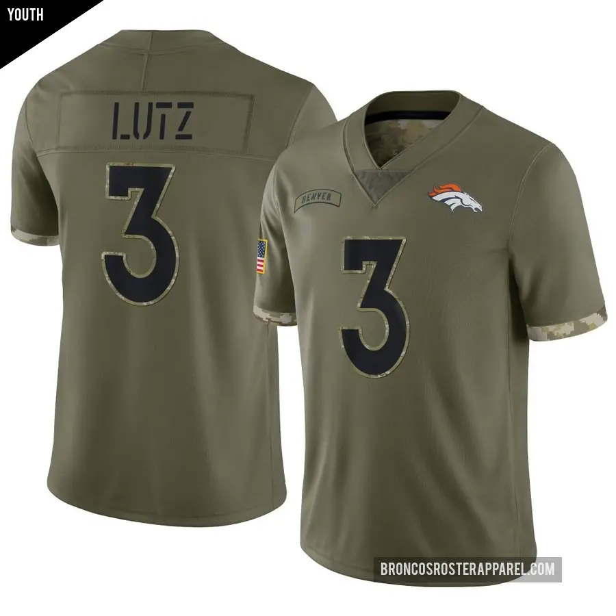 Youth Denver Broncos ＃3 Wil Lutz Olive Limited 2022 Salute To Service Jersey