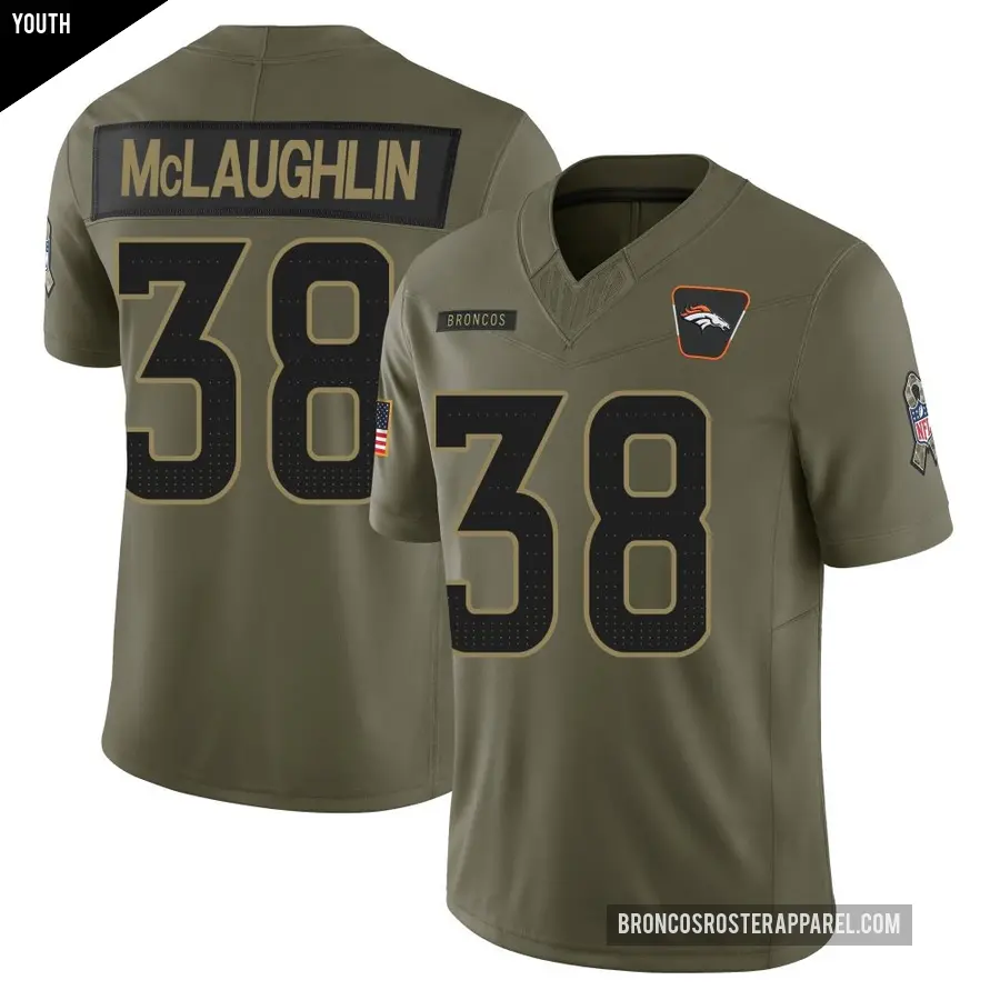 Youth Denver Broncos ＃38 Jaleel McLaughlin Olive Limited 2025 Salute to Service Jersey