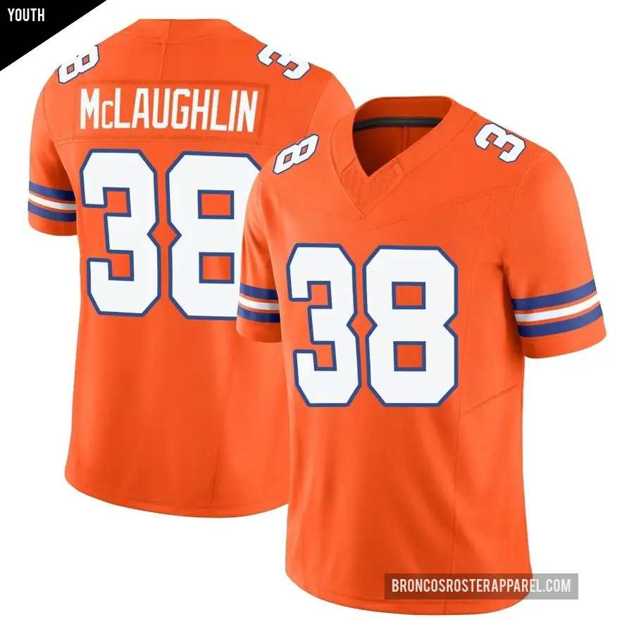 Youth Denver Broncos ＃38 Jaleel McLaughlin Orange Limited Alternate Vapor F.U.S.E. Mile High Collection 1977 Throwback Jersey