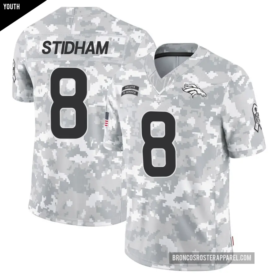 Youth Denver Broncos ＃8 Jarrett Stidham Arctic Camo Limited 2024 Salute to Service Jersey