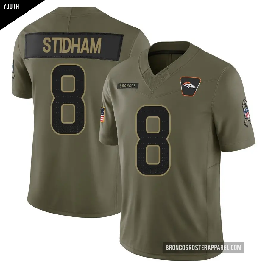 Youth Denver Broncos ＃8 Jarrett Stidham Olive Limited 2025 Salute to Service Jersey